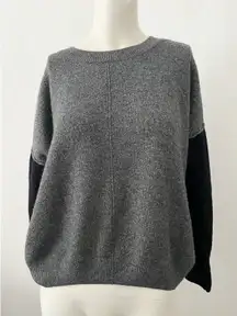 Vince Colorblock Preppy Sweater L Classic Gray Navy Minimalist Academic Business