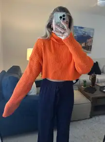 Cocolillys Orange Turtleneck Cropped Sweater 
