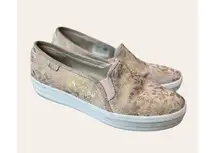 KEDS Rifle Paper Co Pink Gold Floral Jacquard Slip On Platform Sneakers Size 9.5