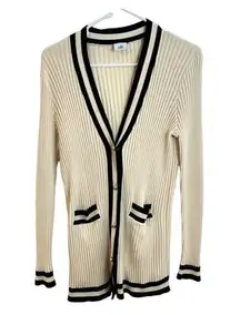 Cabi Womens Radcliffe Ribbed Cardigan Style Sweater 5458 Size Small Cream Navy