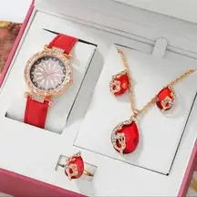 5Pcs Set Women Diamond Watch Starry Square Dial Bracelet Watches Set Ladies Leat