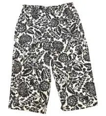 Hot Cotton 100% Linen Cropped Wide Leg Pants Black‎ White Floral Size Large