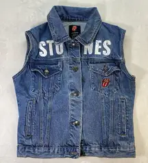 ROLLING STONES Denim Sleeveless VEST Womens M Patch on Back Logo Front Pocket‎