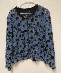 Floral Lace Women's Jacket in Blue and Black