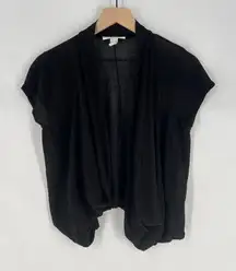 Kenneth Cole New York Black Linen Blend Draped Open Front Cropped Cardigan S