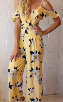 J By J.O.A 
Yellow Floral Jumpsuit Size Medium