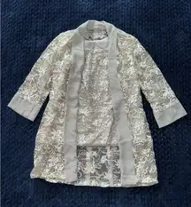 LT Lanting Bride White Sheered LS‎ Beaded Open Front Embroidered Tunic Sz Small