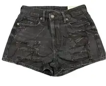 American Eagle Shorts Women's Size 00 Crossover Waist Distressed Black Denim NEW