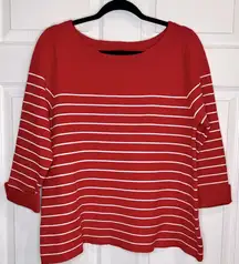 NWT - Tahari Women’s Red Boatneck Stripe 3/4 Sleeve Sweater - Size XL.