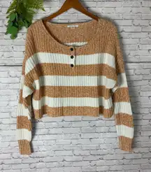 American Eagle Neutrals Bold Stripe Cropped Henley Knit Sweater