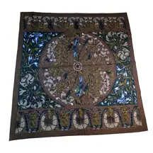 Perry Ellis Silk Blend Square Scarf – Bird Floral Print Brown