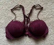 Victoria Secrets Pink WEAR EVERYWHERE PUSH-UP BRA in Maroon Lace