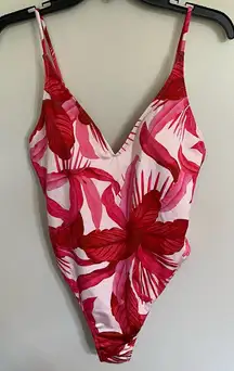 Women's Pacsun L.A. Hearts‎ Red Tropical Print One Piece Swimsuit Size Large