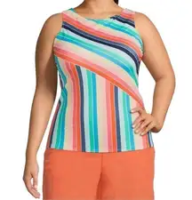 LANDS' END Pink and Blue Size 10 Chlorine Resistant High Neck Tankini Swim Top