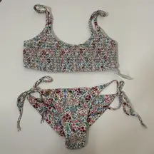 NWOT Leonisa multi color floral cinch bralette bikini 2 piece set Medium