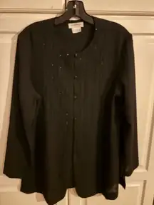 Liz Claiborne Petite Black Dressy Top Button Up Embellished Blouse‎
