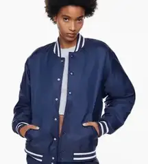 NEW TNA ARITZIA Navy Bomber Varsity Navy Jacket Small