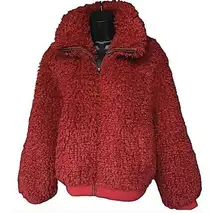 American Eagle Outfitters Full Zip Jacket Small Lined Red Sherpa Bomber Teddy