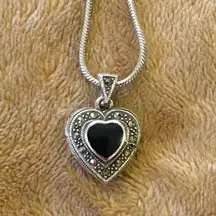 JUDITH JACK Locket Onyx Marcasite Sterling Silver