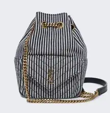 JOE MINI BUCKET BAG IN MICRO STRIPED DENIM DEEP MARINE NWT