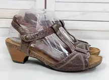 Taos Teezer Cork Sole Strappy Leather Block Heel Sandals Brown 8 Boho Hipster