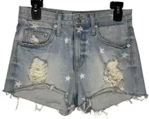 Lovers + Friends Jack Liberty High Rise Shorts Jorts Distressed 27 Denim Stars