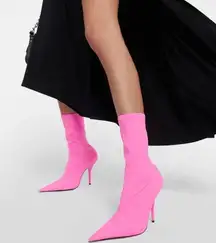 Balenciaga Knife Bootie Spandex Matt Fluo Pink Kitten Heel Barbie Boots EU 37