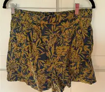 Madewell Clean Pull-On 100% Linen Tropical Print Shorts in Deep Shadow