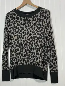 Isaac Mizrahi Leopard Print Sweater S Gray Black Mob Wife Y2K Glam Knit