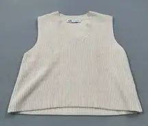 Zara Women Knit Vest Top S Sleeveless Sweater Ribbed Beige Classic Casual Layer