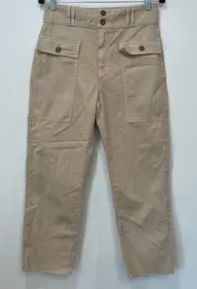 Veronica Beard Womens‎ Blake Pants 27 Tan Khaki Cotton High Rise Pocket Raw Hem