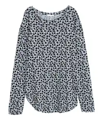 H&M Light Blue Floral Pattern Long Sleeve Soft Airy Jersey Boat Neck Top Small