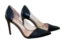 BCBGeneration Black Leather‎ Lania Pointed Clear Stiletto Heels Size 8.5