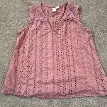 Joie Women's Sleeveless Pink Eyelet Cotton Cropped Tank Top