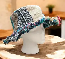 Unisex Patchwork Hemp Hat Sun Hippie Festival Funky Wire Rim