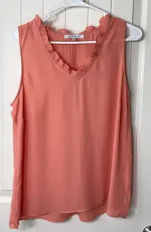 NWOT Rose + Olive women’s‎ orange peach ruffle v-neck sleeveless blouse medium