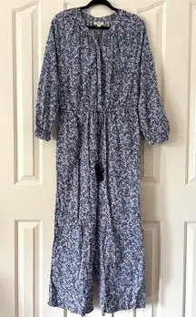 Style & Co - Blue & Pink Wildflower Long Sleeve Womens Jumpsuit - Size Large