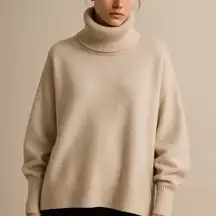 H&H Women's Cream Turtleneck Sweater Wool Blend Sz L