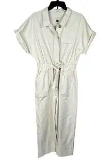Universal Thread SZ 10 Denim Jumpsuit Dolman Sleeves Pockets Collared Cream New