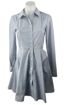 BCBGeneration Blue Striped Long Sleeve Button Up Fit & Flare Mini Dress Size 0