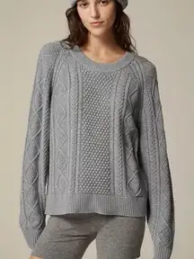 J. Crew Cotton Cable-Knit Crewneck Sweater Women XL Gray Fisherman Preppy Cabin