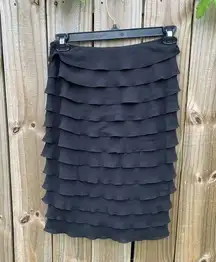 Jaeger Black Silk Tiered Midi Length Lightweight Skirt size 6