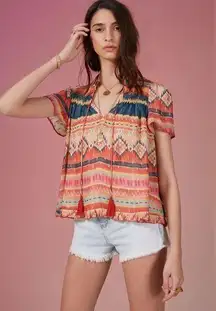 Chufy Memories of Peru Abstract Short Sleeve Tassel Blouse | XS