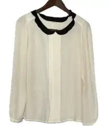 LOFT Cream Blouse with Black Peter Pan Collar