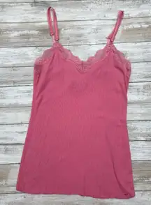 Y2K Abercrombie & Fitch Lace Tank Top Camisole Sz M Pink Stretch Ribbed Coquette