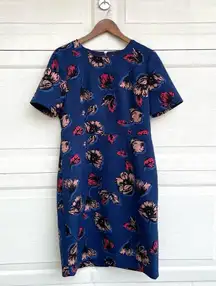 J Crew Womens Dress Blue Floral Print Sheath Short Sleeve Career 12