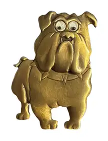 Vintage JJ Brass Bulldog Brooch Pin Googly Eyes Articulated Head 2.25" Estate