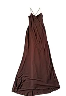 Long Brown Dress Rhinestone Straps Size 10