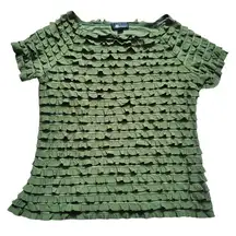 AB Studio Shirt Women Large Tiered All Over Ruffle Top Short Sleeve Made In USA