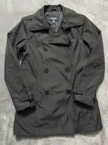 Chaps Women's Black Trench Coat Button Light Weight Size‎ Small